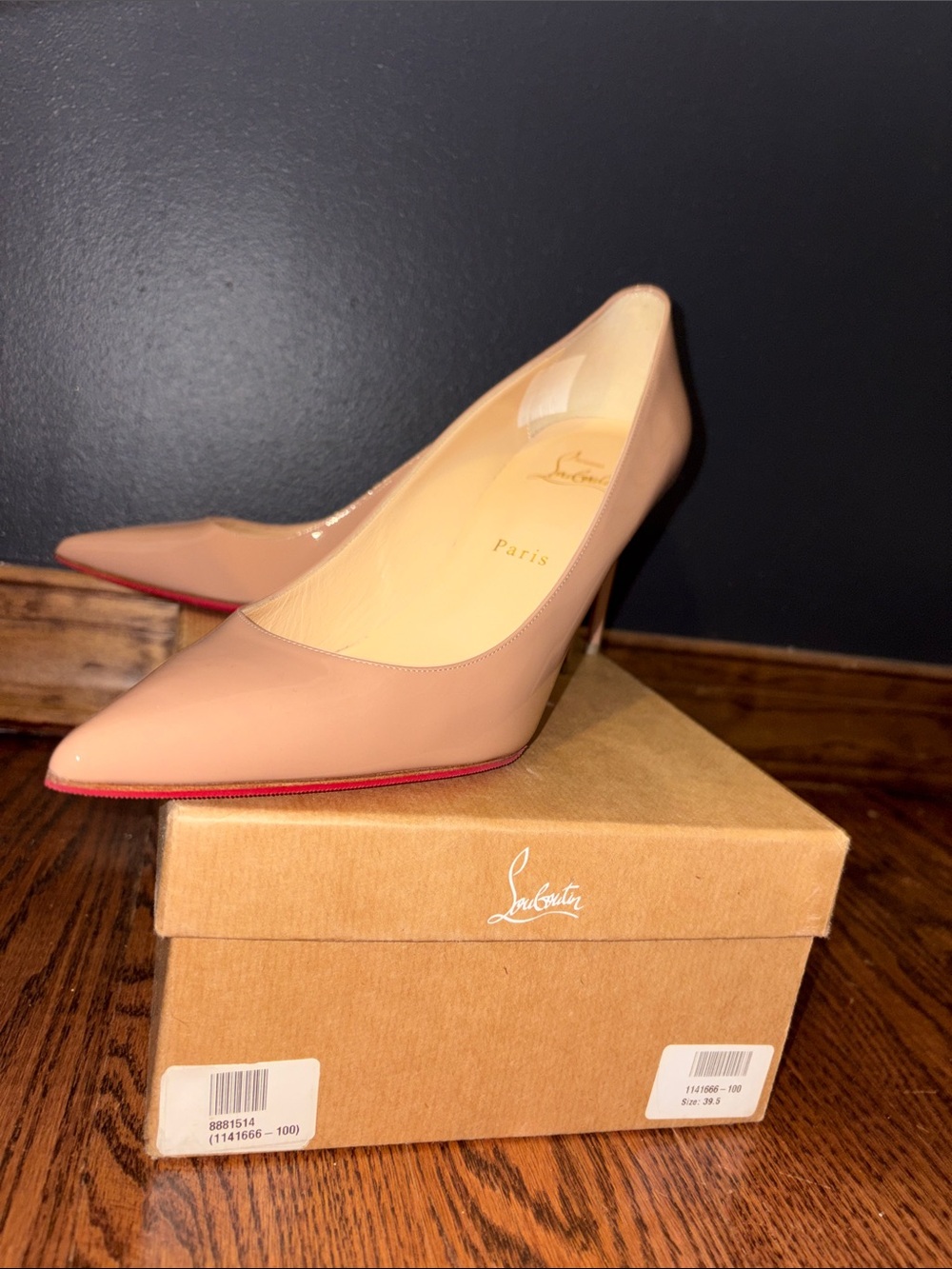 Christian Louboutin Patent Nude Pointed-Toe Pump with Red Sole